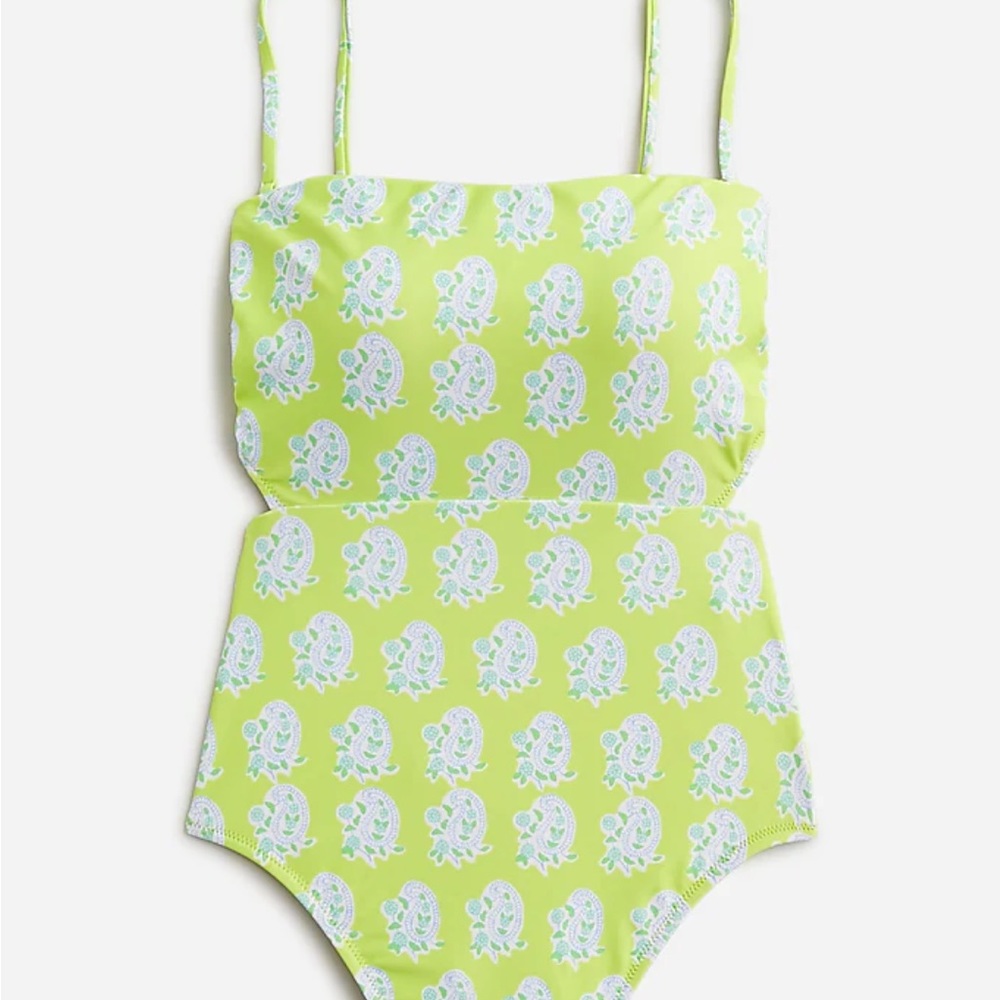 Blockprints x Jcrew cut out one piece swimsuit in paisley green